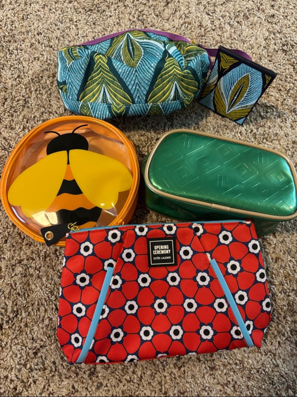 Lot of 4 bags one with mirror Opening Ceremony Red, White & Navy Floral Pouch